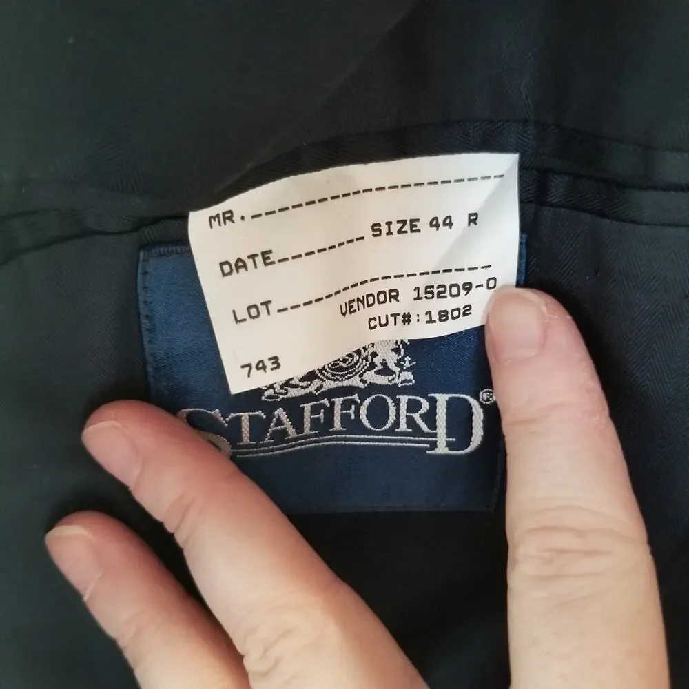 Stafford 44R Suit Jacket / Sport Coat Navy Blue 100% Pure New Wool